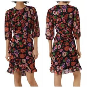 Marella Bacini Ruffle Dress NEW Women's SZ 4 Floral Sheer Sleeve Party Spring